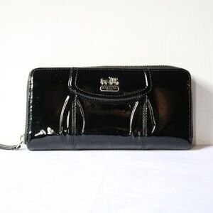 COACH Vintage Black Patent Leather 'Madison' Zip Around Pleated Wallet